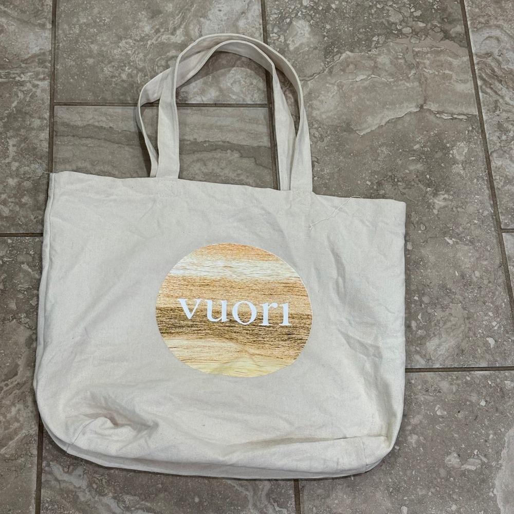 Vuori Cream Canvas Tote Bag The Rise The Shine Graphic Reusable Shopper